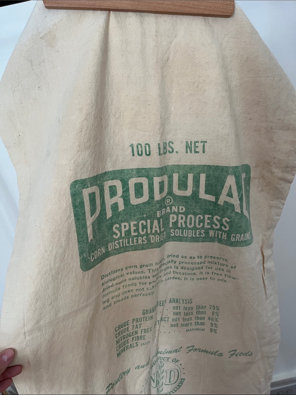 Vintage Produlac National Distillers Feed Sack, Cotton, New York NY, Green Prin - Picture 2 of 5